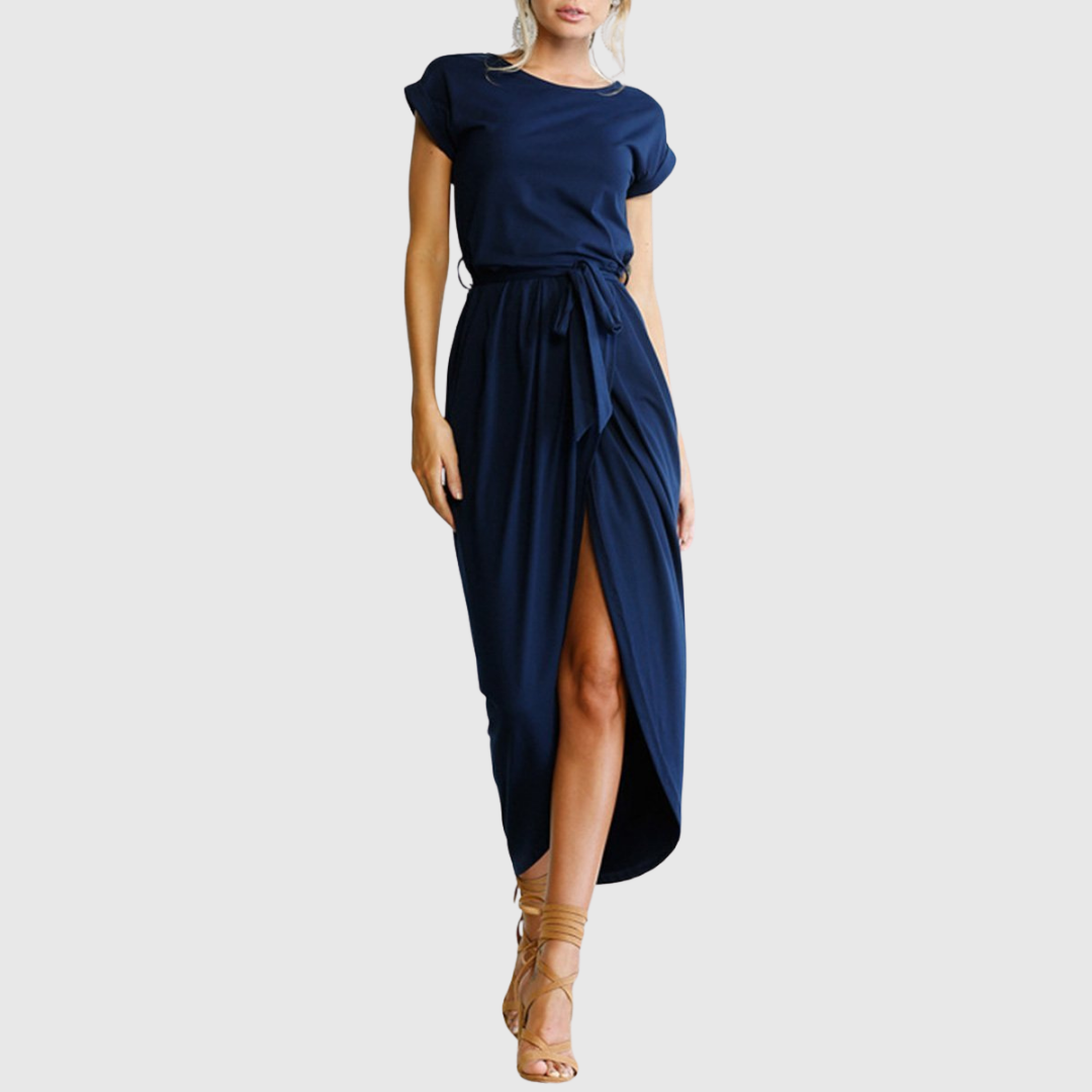 Calantha | Elegant Grey Casual Midi Dress