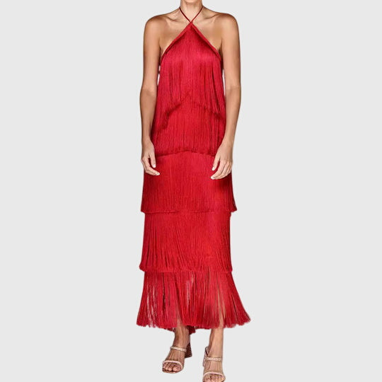 Aurora | Tassel Dress in Red Fringe