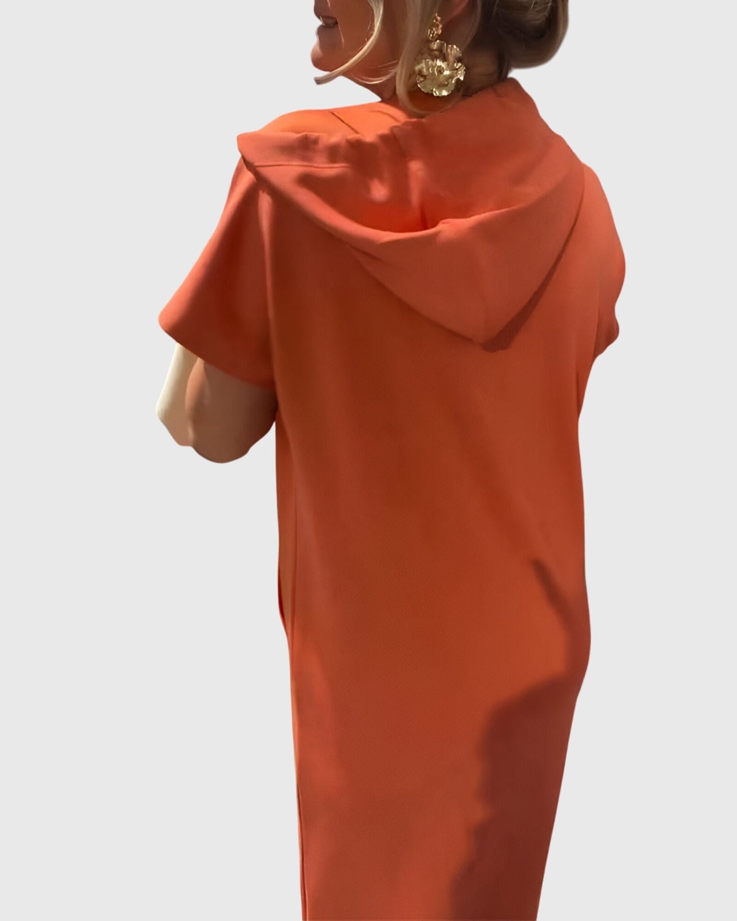 Alethea | Silk Casual Hoodie Dress in Burnt Orange