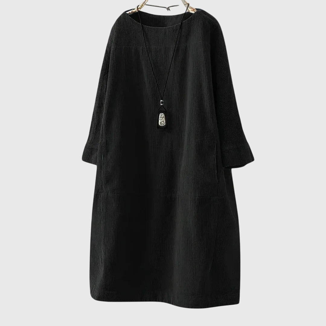 Astrid | Black Relaxed Corduroy Midi Dress