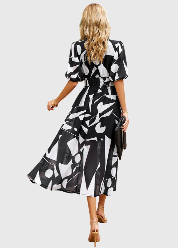 Astrid | Elegant Floral Midi Dress with V-Neck