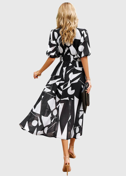 Astrid | Elegant Floral Midi Dress with V-Neck