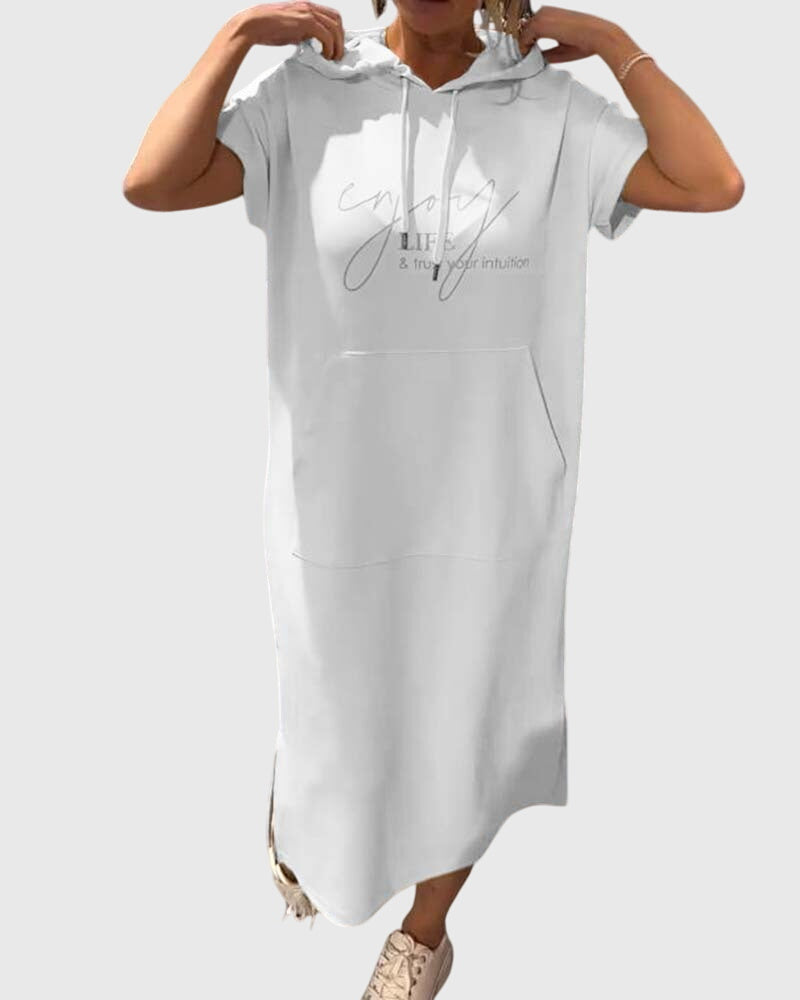 Alethea | Silk Casual Hoodie Dress in Burnt Orange