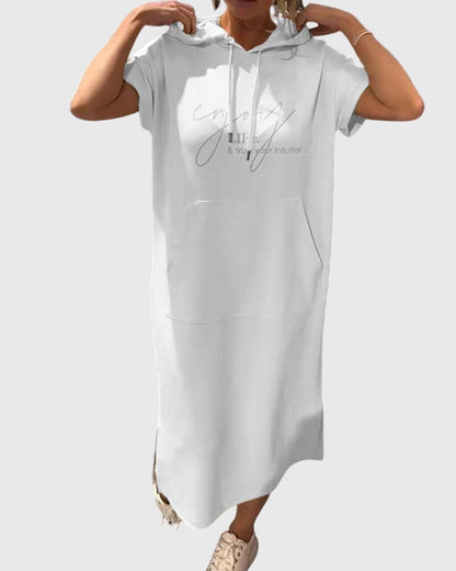 Alethea | Silk Casual Hoodie Dress in Burnt Orange