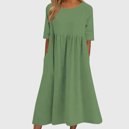 Alethea | Elegant White Linen Short-Sleeved Dress