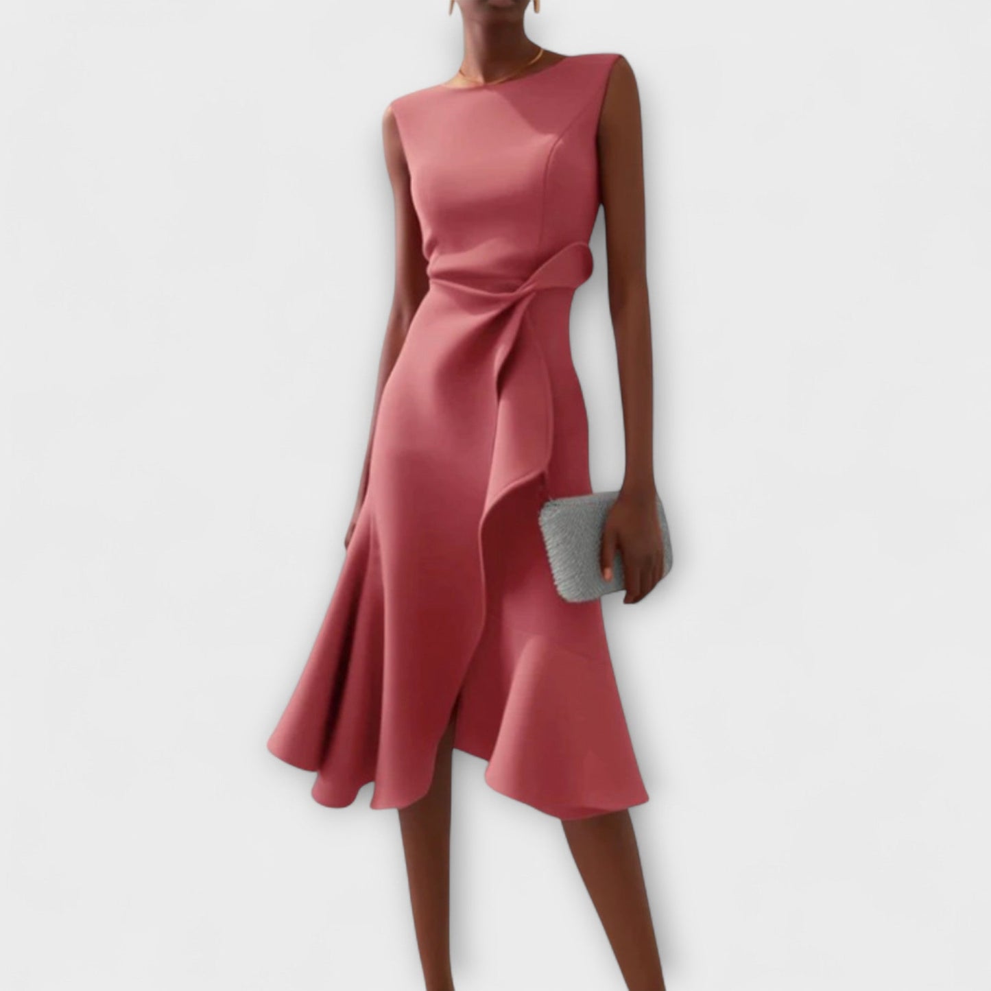 Alethea | Red Asymmetrical Sophisticated Midi Dress