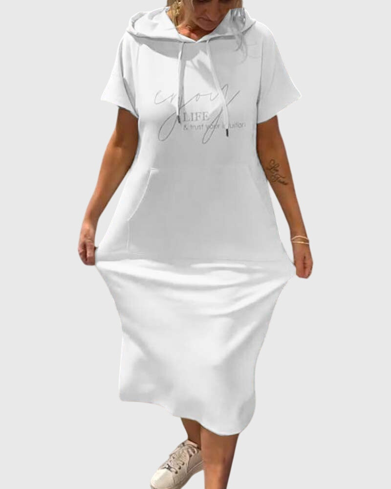Alethea | Silky Casual Hoodie Dress in Burnt Orange