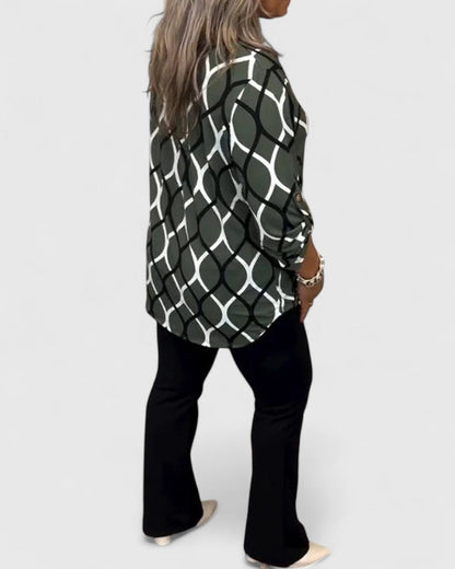 Astrid | Navy Patterned Elegant Blouse