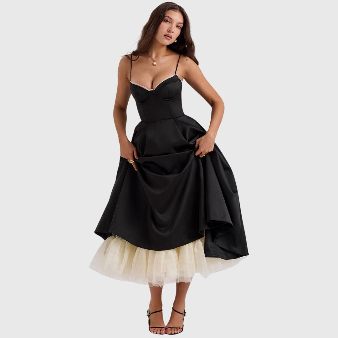 Alethea | Elegant Maxi Dress in Light Blue Satin