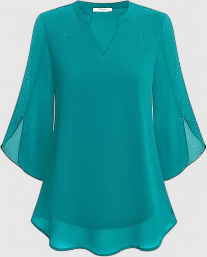 Calantha | Teal Comfortable Blouse with Flared Sleeves