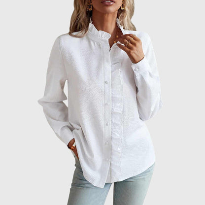 Alethea | Soft Blue Elegant Blouse with Ruffle