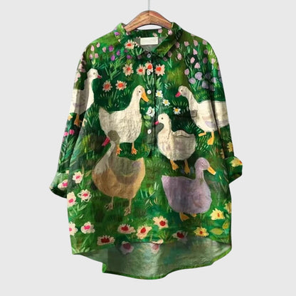 Aria | Gray Cat Print Blouse