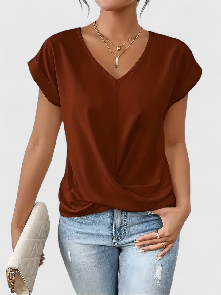 Calista | Elegant Beige Comfortable V-Neck Top