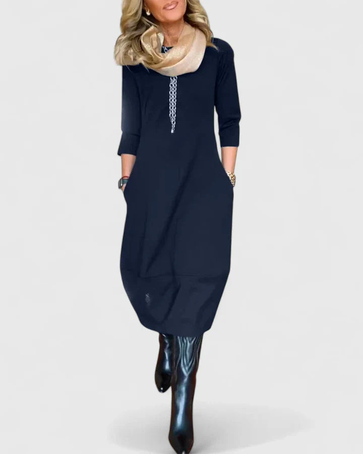Kalliope | Elegant Brown Midi Dress