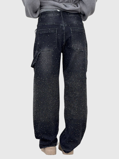 Astrid | Women’s Dark Blue Sparkle Diamond Denim Pants