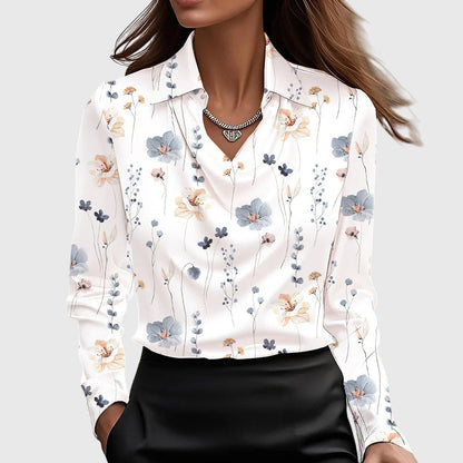 Alethea | Beige Elegant Blouse with Draped Cowl Neck