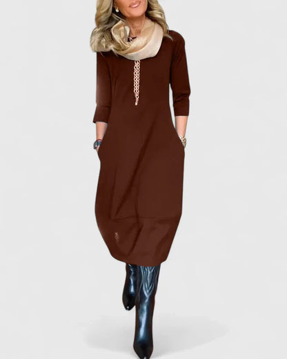 Kalliope | Elegant Brown Midi Dress