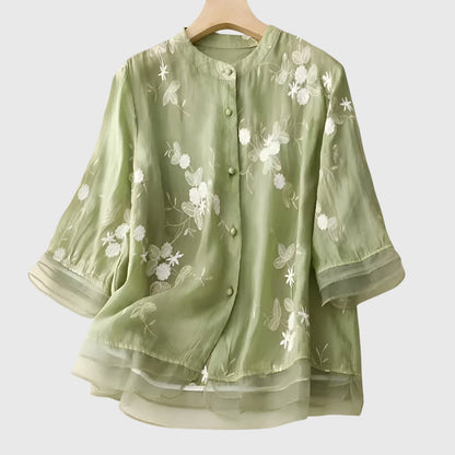 Astrid | Elegant Ivory Top With Embroidered Flowers