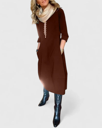 Kalliope | Elegant Brown Midi Dress