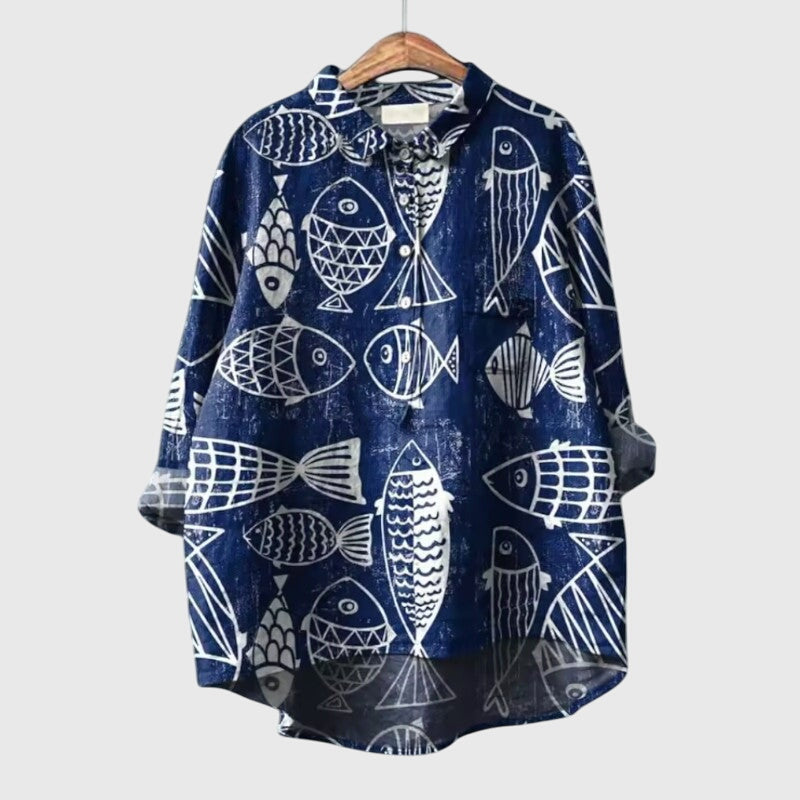 Aria | Gray Cat Print Blouse