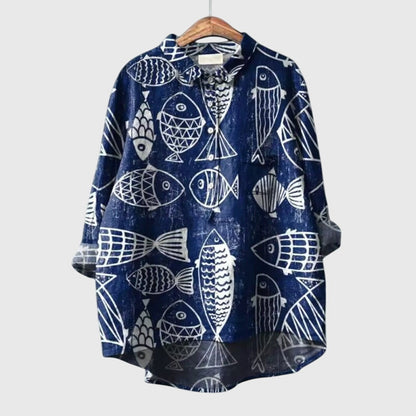Aria | Gray Cat Print Blouse
