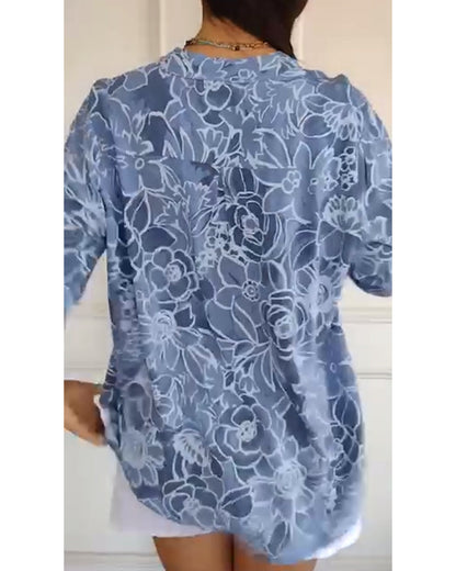 Calantha | Elegant Floral Blue Sophisticated Blouse