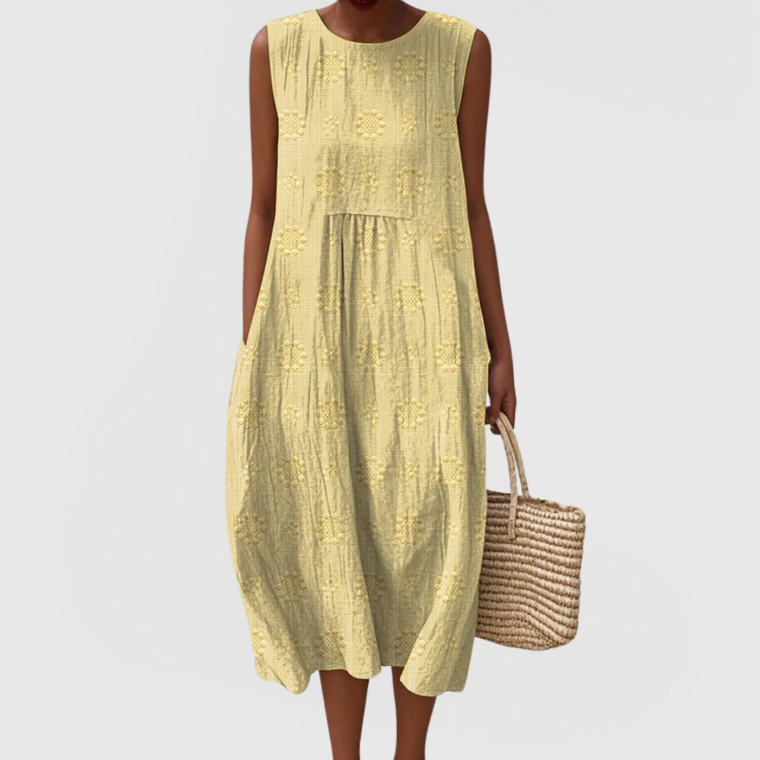 Elegant Green Linen Dress With Pockets