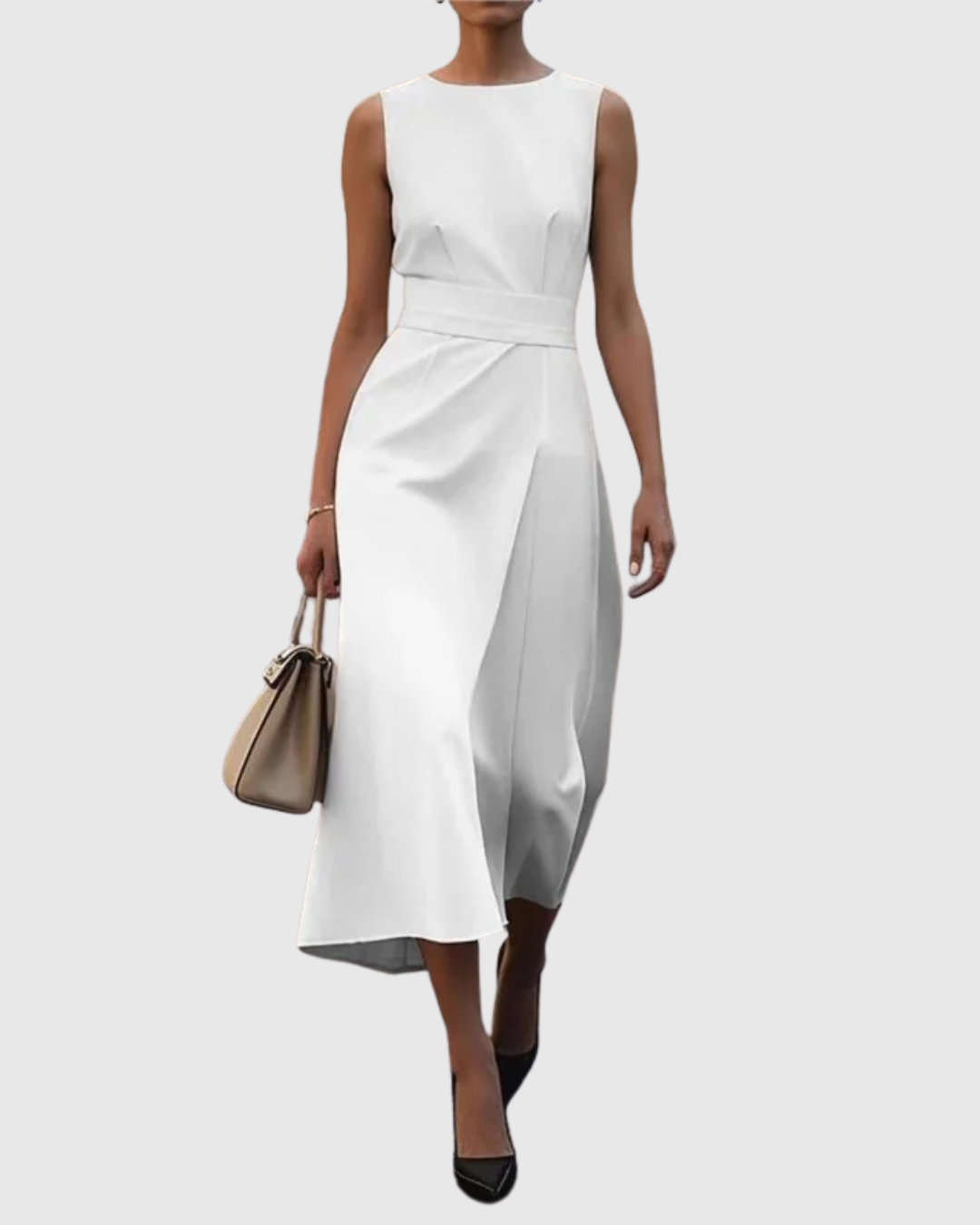 Aurelia | Elegant Round Neck Dress in Burnt Orange