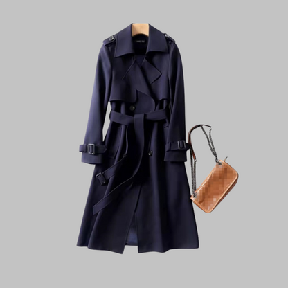 Astrid | Elegant Black Knee-Length Loose Fit Trench Coat
