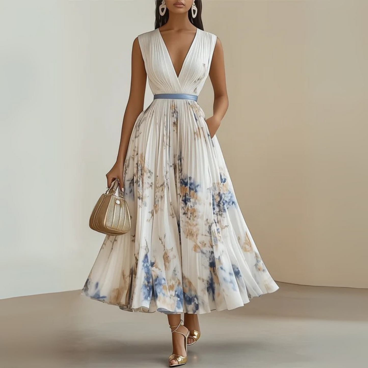 Calista | Women’s Flowy Sleeveless Summer Maxi Dress in Floral White