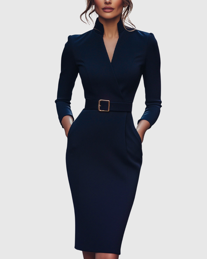 Calantha | Sleek Black Refined Midi Dress