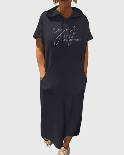 Alethea | Silk Casual Hoodie Dress in Burnt Orange