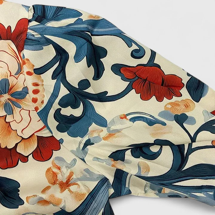 Calista | Floral Elegant Blouse with Striped Collar