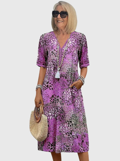 Alethea | Elegant Floral Short Sleeve Midi Dress