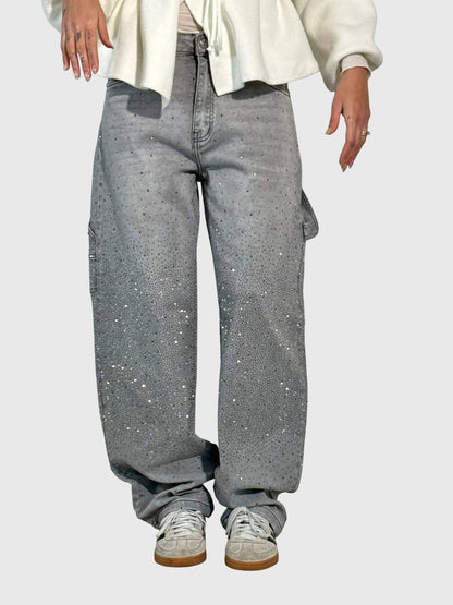 Astrid | Women’s Dark Blue Sparkle Diamond Denim Pants