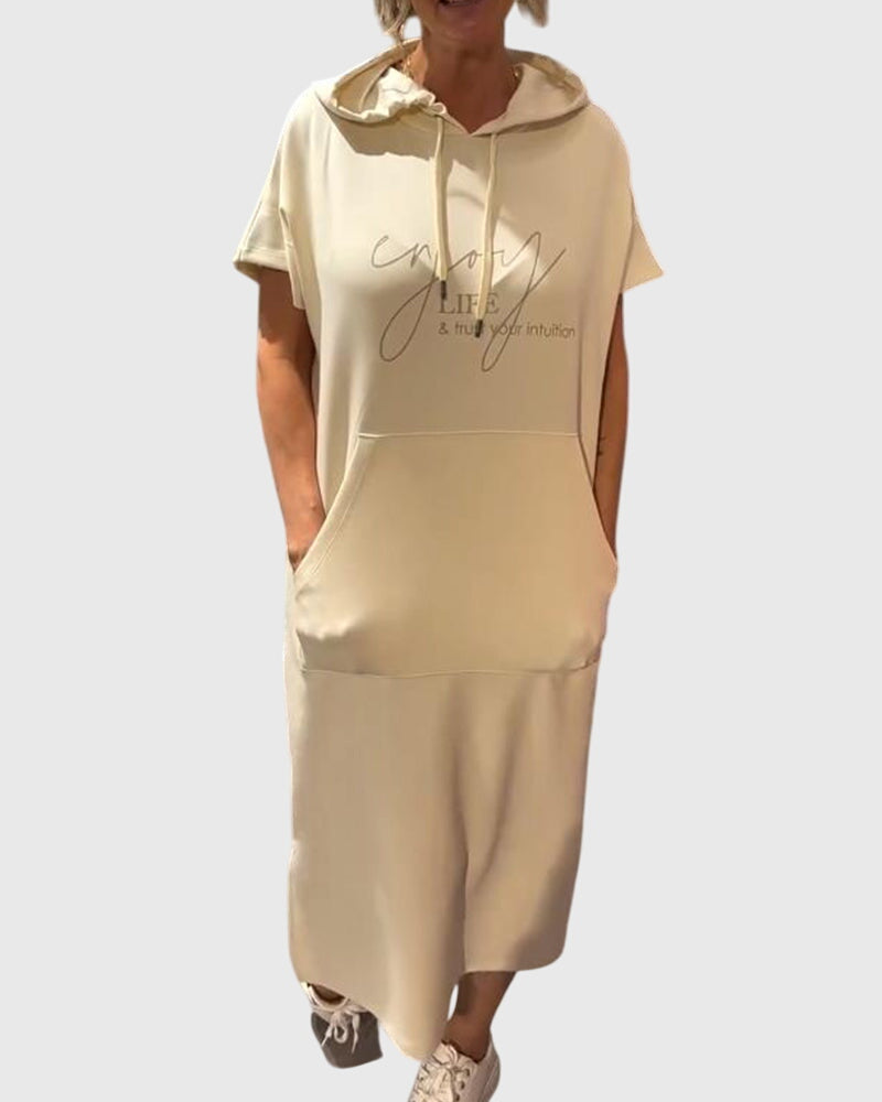 Alethea | Silk Casual Hoodie Dress in Burnt Orange