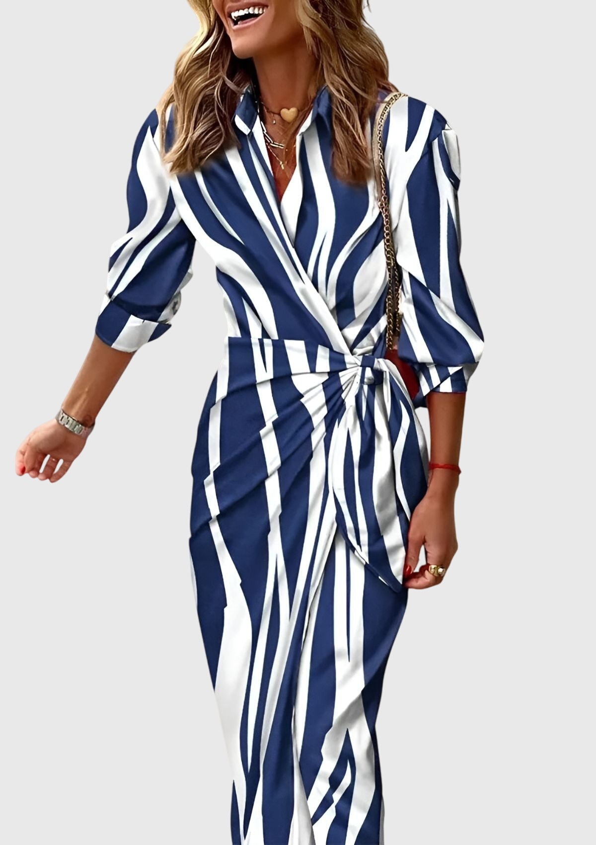 Alethea | Vibrant Orange Elegant Wrap Dress With Print