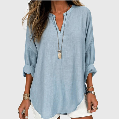 Calista | Soft Sky Blue Flowy Elegant Beach Shirt