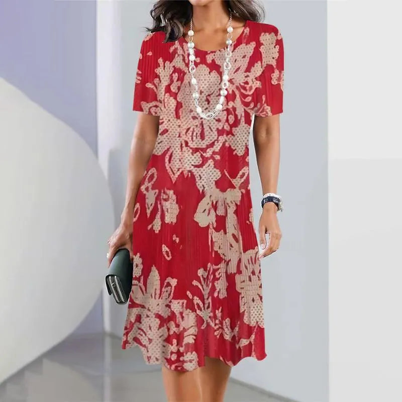 Astrid | Women’s Black & White Printed Short Sleeve A Line Midi Dress
