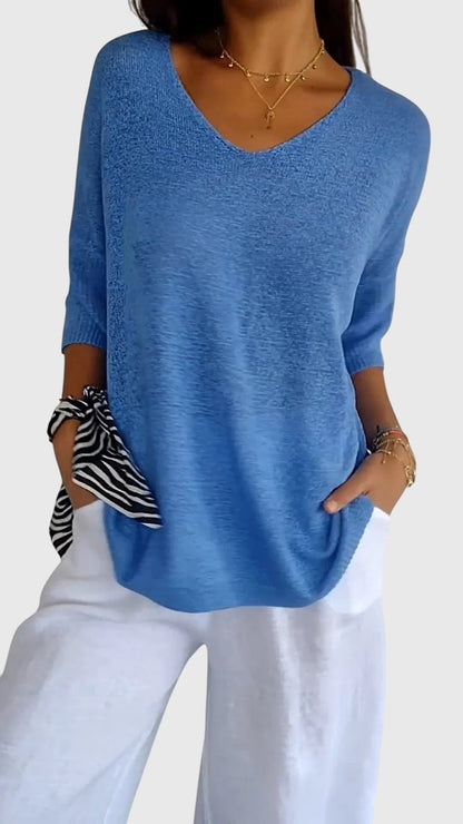 Alethea | Soft Coral Elegant V-Neck Top