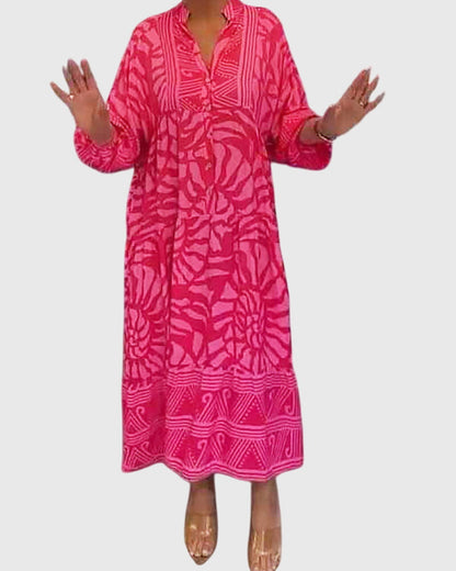 Astrid | Vibrant Pink Maxi Dress With Elegant Print