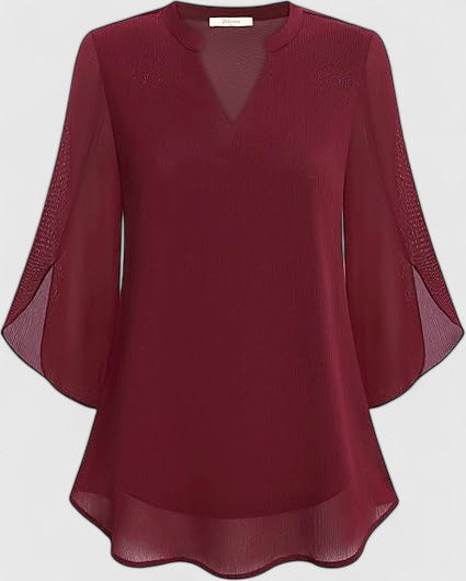 Calantha | Teal Comfortable Blouse with Flared Sleeves