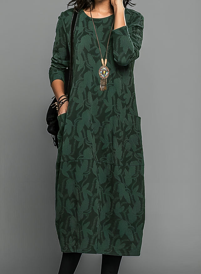 Alethea | Women's Wedding Guest Dark Green Printed Midi Dress