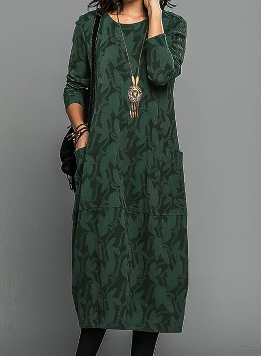 Alethea | Women's Wedding Guest Dark Green Printed Midi Dress