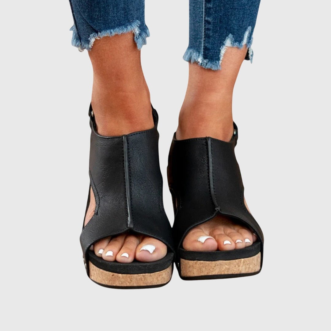 Calista | Beige Suede Orthotic Wedge Sandals