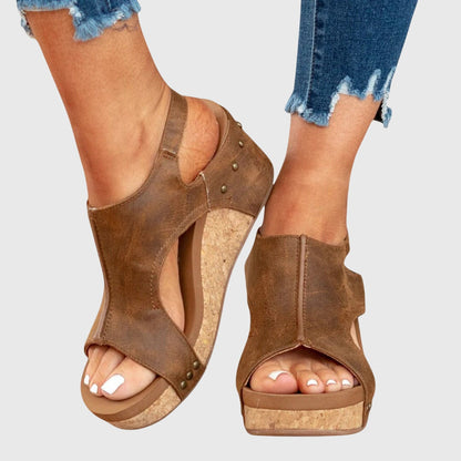 Calista | Beige Suede Orthotic Wedge Sandals