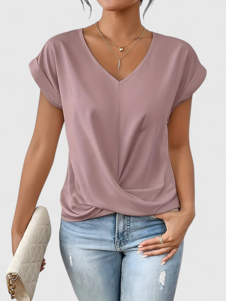 Calista | Elegant Beige Comfortable V-Neck Top