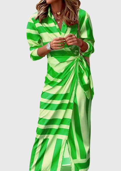 Alethea | Vibrant Orange Elegant Wrap Dress With Print