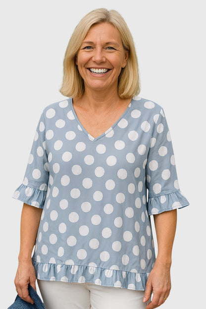Astrid | Blouse - Light Blue Polka Dot