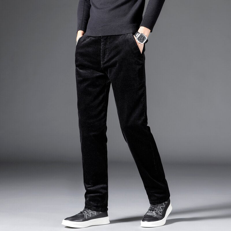 Beckett | Slim Fit Black Medium Waist Corduroy